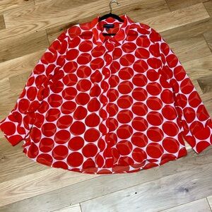 Lane Bryant Vibrant sheer Red and White polkadot Top 26/28